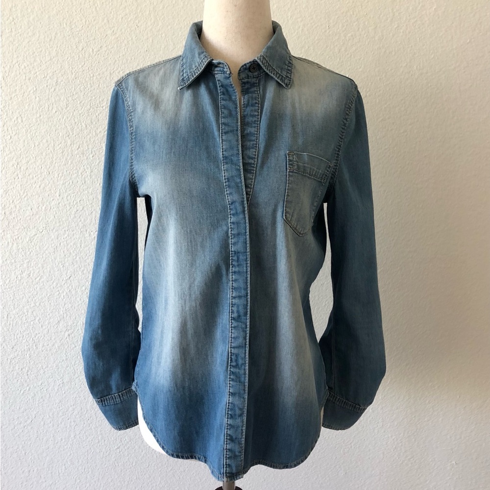 BCBG MAXAZRIA + Washed Denim Shirt - Blue